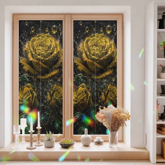 Doog Spring Window Privacy Film Decorative, Yellow Roses Stained Glass Window Film ...
