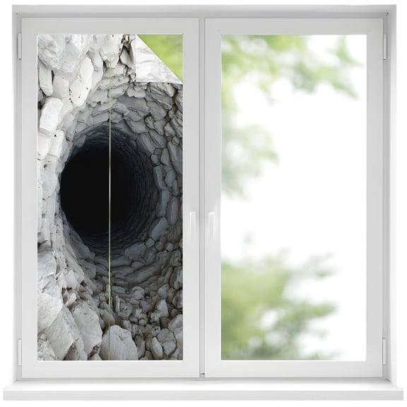 Window Privacy Film Deep Well Grey Stained Glass Window Film Decorative Sun Block Window Cover Black Farmhouse Gray Rock Surface Window Clings Static Adhesive Sticker for Bathroom 17.7"x39.3"