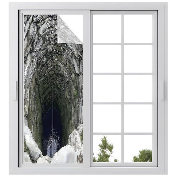 Window Privacy Film Deep Well Stained Glass Window Film Decorative Sun Block Window Cover Cave Opening Rustic Mystical Natural Window Clings Static Adhesive Sticker for Bathroom 23.6"x59"