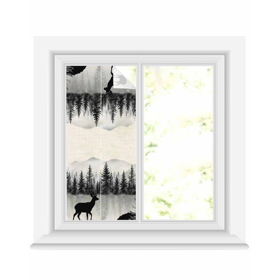 Window Privacy Film Deer Forest Stained Glass Window Film Decorative Sun Block Window Cover Farmhouse Vintage Nature Trees Mountain Window Clings Static Adhesive Sticker for Bathroom 19.6"x39.3"