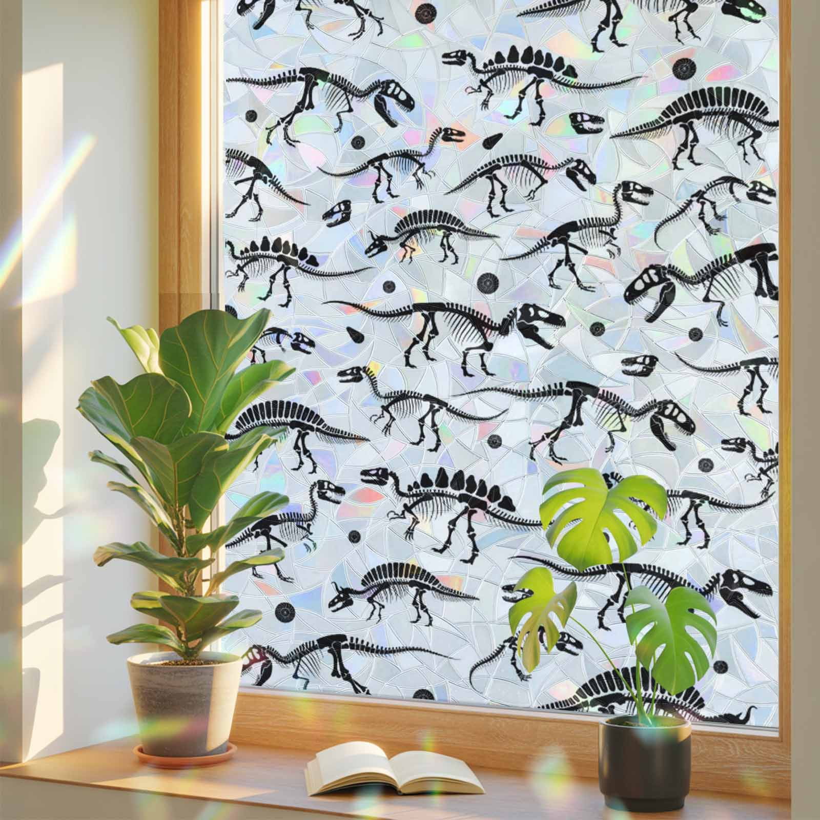 Window Privacy Film Dinosaur Fossils Stained Glass Window Film Black ...