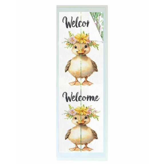 Window Privacy Film Duck Flower Stained Glass Window Film Decorative Sun Block Window Cover Cute Farm Animal Pastoral Pastel Blooms Window Clings Static Adhesive Sticker for Bathroom 29.5"x118"