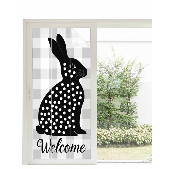 Window Privacy Film Easter Spring Stained Glass Window Film Decorative Sun Block Window Cover Black Dots Bunny Farmhouse Plaid Grey Window Clings Static Adhesive Sticker for Bathroom 35.4"x78.7"
