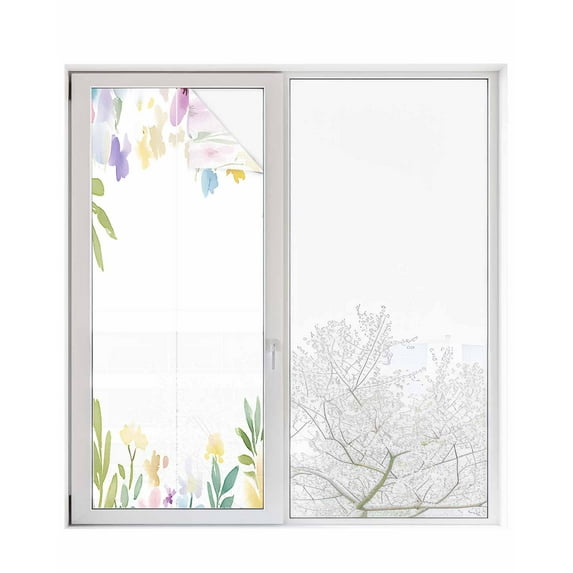 Window Privacy Film Easter Stained Glass Window Film Decorative Sun Block Window Cover Spring Flower Egg Watercolor Plant Leaf Window Clings Static Adhesive Sticker for Bathroom 23.6"x59"