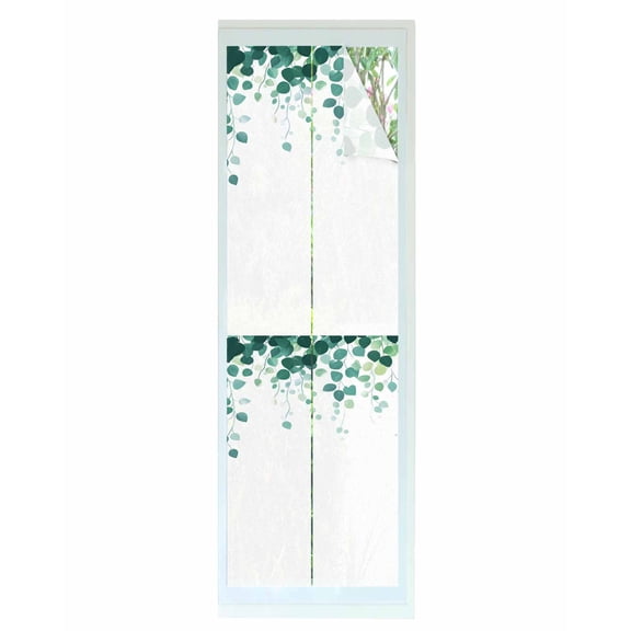 Window Privacy Film Eucalyptus Leaf Stained Glass Window Film Decorative Sun Block Window Cover Simple Spring Green Botanical Vines Window Clings Static Adhesive Sticker for Bathroom 29.5"x118"