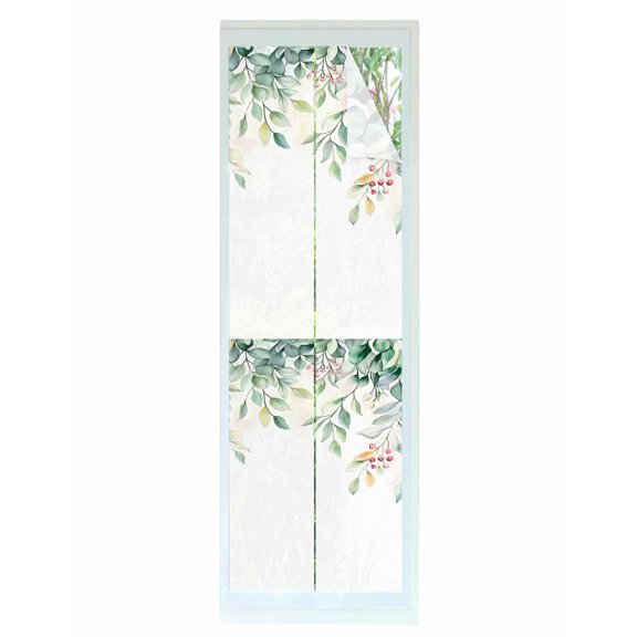 Window Privacy Film Eucalyptus Stained Glass Window Film Decorative Sun Block Window Cover Retro Green Spring Botanical Leaf Red Fruit Window Clings Static Adhesive Sticker for Bathroom 17.7"x78.7"