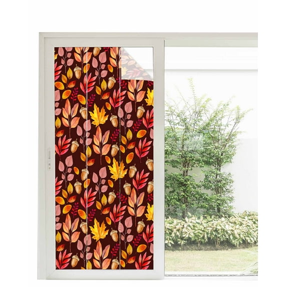 Window Privacy Film, Fall Botanical UV Sun Blocking Window Tint Film Heat Control One Way Blackout Window Film, Autumn Berry Orange Maple Leaves Watercolor Non Adhesive Static Cling 35.4x78.7 In