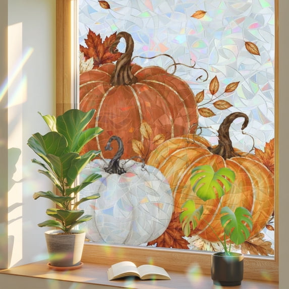 Window Privacy Film Fall Thanksgiving Pumpkin Orange Maple Leaves ...