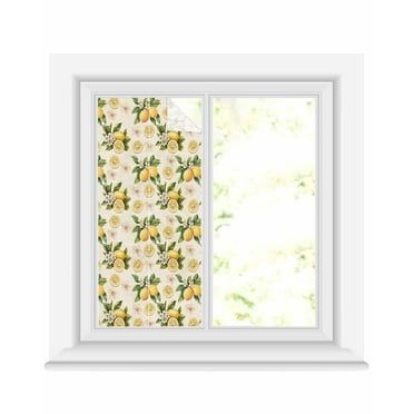 Window Privacy Film Farm Lemon Stained Glass Window Film Decorative Sun Block Window Cover Summer Fruit Spring Flower Pastoral Window Clings Static Adhesive Sticker for Bathroom 19.6"x39.3"