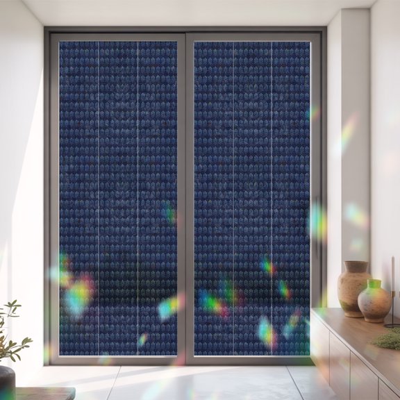 Window Privacy Film Farmhouse Blue Flower Seamless Stained Glass Static Cling 35x79inch, Rustic Micro Floral Rainbow Window Film Glass Sticker for Bathroom Bedroom Home