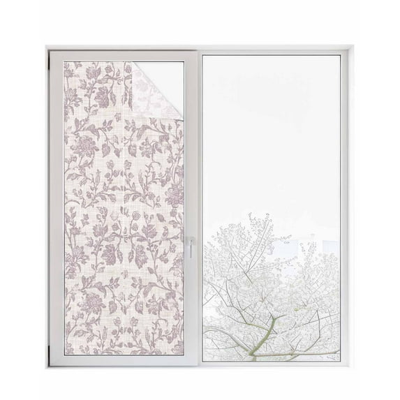 Window Privacy Film Farmhouse Flower Stained Glass Window Film Decorative Sun Block Window Cover Botanical Vintage Purple Leaf Plant Window Clings Static Adhesive Sticker for Bathroom 29.5"x78.7"