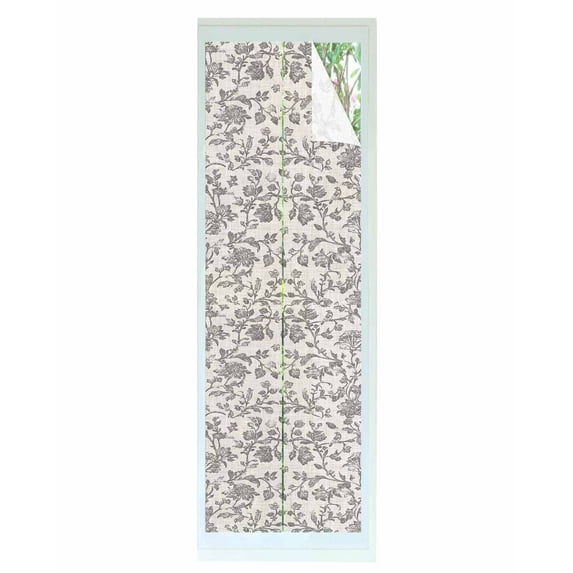 Window Privacy Film Farmhouse Grey Stained Glass Window Film Decorative Sun Block Window Cover Vintage Flower Leaf Botanical Plant Window Clings Static Adhesive Sticker for Bathroom 29.5"x118"