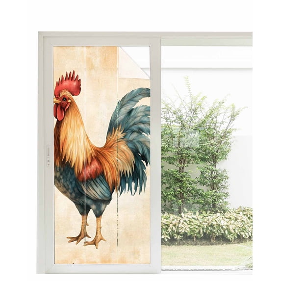Window Privacy Film Farmhouse Rooster Stained Glass Window Film Decorative Sun Block Window Cover Vintage Country Animals Print Window Clings Static Adhesive Sticker for Bathroom 35.4"x78.7"