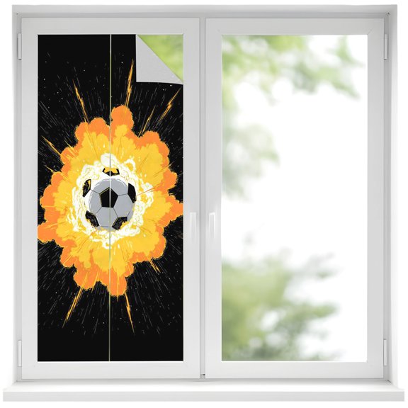 Window Privacy Film Fire Blast Soccer Ball Stained Glass Window Film Decorative Sun Block Window Cover Modern Sports Minimalist Window Clings Static Adhesive Sticker for Bathroom 17.7"x39.3"