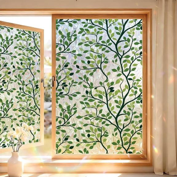 Window Privacy Film Floral Branch Design Static Cling UV Protection Heat Control for Home Office Bathroom Removable No-Glue Decorative Window Film