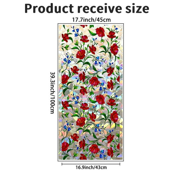 Window Privacy Film Floral Rainbow Window Clings 3D Decorative Window Vinyl Stained Glass Window Decals Static Cling Window Sticker Non-Adhesive for Home Kitchen Bathroom Office (Floral)