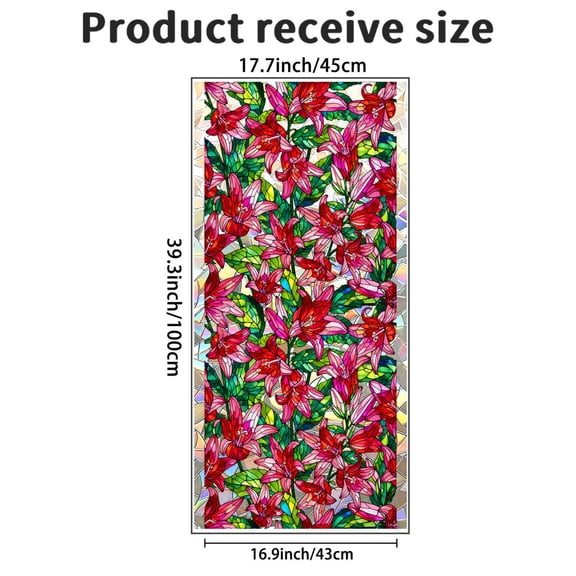 Window Privacy Film Floral Rainbow Window Clings 3D Decorative Window Vinyl Stained Glass Window Decals Static Cling Window Sticker Non-Adhesive for Home Kitchen Bathroom Office (Floral)