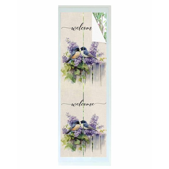 Window Privacy Film Flowers Bird Stained Glass Window Film Decorative Sun Block Window Cover Vintage Lavender Purple Botanical Leaf Window Clings Static Adhesive Sticker for Bathroom 29.5"x118"
