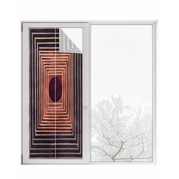 Window Privacy Film Framed Abstract Stained Glass Window Film Decorative Sun Block Window Cover Modern Geometric Artwork Window Clings Static Adhesive Sticker for Bathroom 23.6"x59"