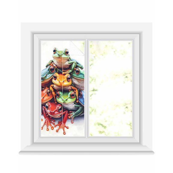 Window Privacy Film Frogs Prints Stained Glass Window Film Decorative Sun Block Window Cover Modern Colorful Animals Window Clings Static Adhesive Sticker for Bathroom 19.6"x39.3"