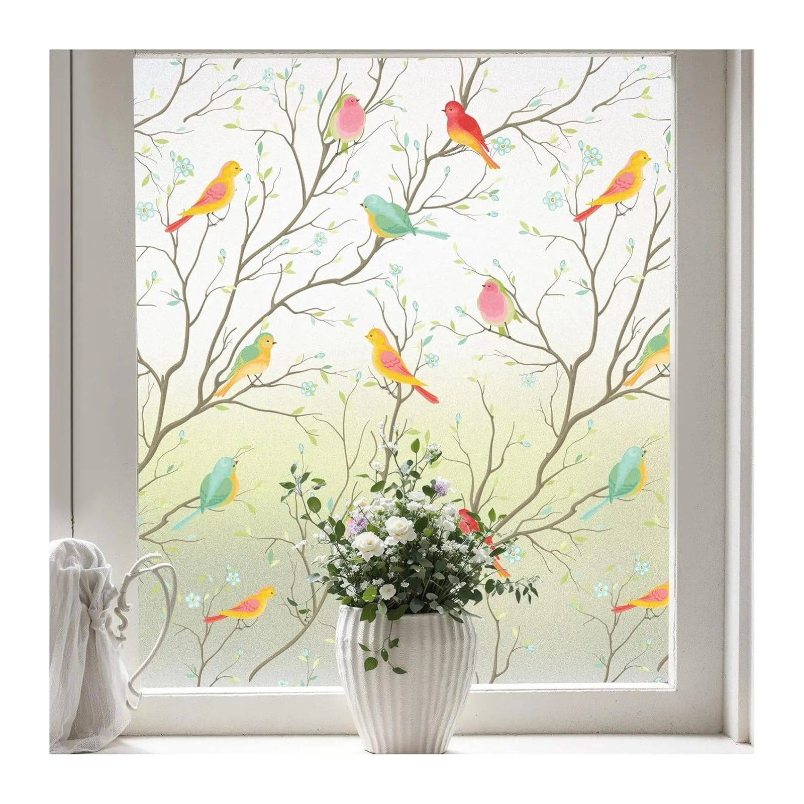 Window Privacy Film Frosted Privacy Static Cling Window Film, UV Blocking Decorative Stained Glass Sticker For Front Door Bathroom