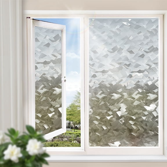 Window Privacy Film Frosted Privacy Window Film 3D Diamonds Glass Film Opaque Window Film for Glass Non Adhesive Removable Window Sticker for Bathroom Living Room (Fish Scale Shape, 17.7inx118.1in)