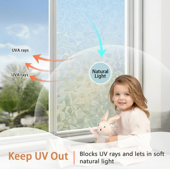 Window Privacy Film Frosted Privacy Window Film 3D Diamonds Glass Film Opaque Window Film for Glass Non Adhesive Removable Window Sticker for Bathroom Living Room (Triangle Shape, 23.6inx118in)