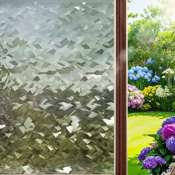 Window Privacy Film Frosted Privacy Window Film 3D Diamonds Glass Film Opaque Window Film for Glass Non Adhesive Removable Window Sticker for Bathroom Living Room (Fish Scale Shape, 17.5inx118in)