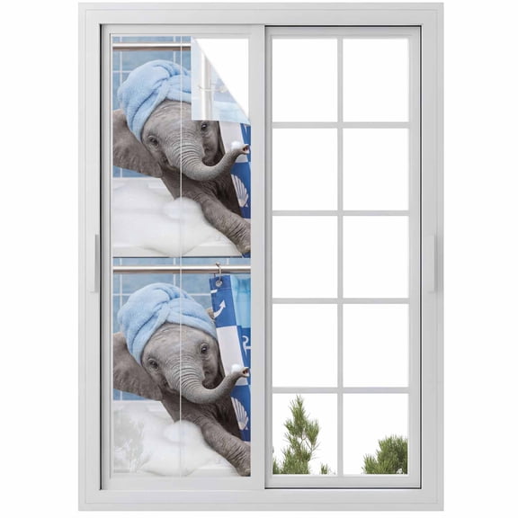 Window Privacy Film Funny Elephant Stained Glass Window Film Decorative Sun Block Window Cover Cute Art Modern Lovely Animals on Showering Window Clings Static Sticker for Bathroom 29.5"x118"