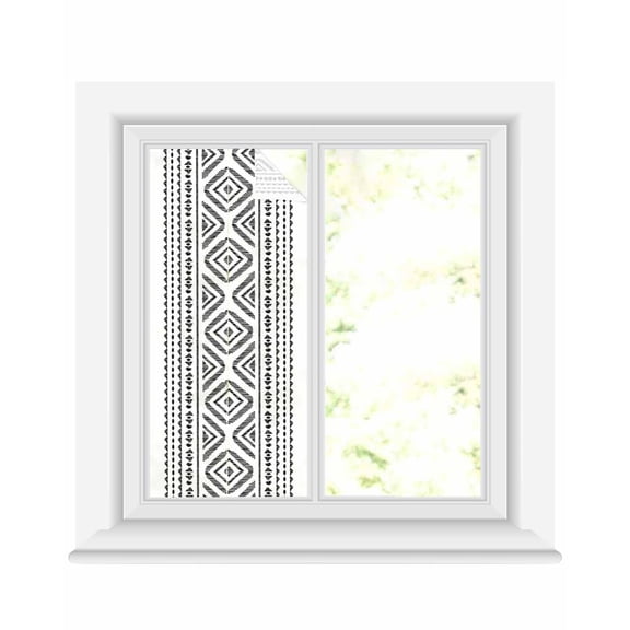 Window Privacy Film Geometric Stained Glass Window Film Decorative Sun Block Window Cover Black White Boho Stripe Retro Patterned Texture Window Clings Static Sticker for Bathroom 17.7"x39.3"