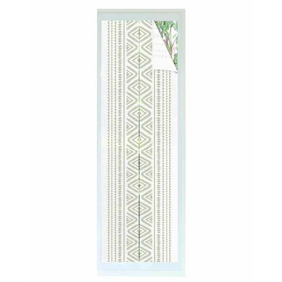 Window Privacy Film Geometric Stained Glass Window Film Decorative Sun Block Window Cover Sage Green Boho Stripe Farmhouse Texture Window Clings Static Adhesive Sticker for Bathroom 29.5"x118"