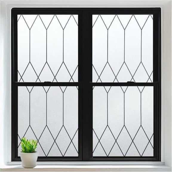 Window Privacy Film for Glass Windows Frosted Glass Cling with Decorative Moroccan Lattice Removable Heat Control Sun Blocking Door Covering Sticker for Home Bathroom 35.4 x 157.4 inches