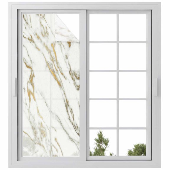 Window Privacy Film Golden Marble Stained Glass Window Film Decorative Sun Block Window Cover Abstract Modern Minimalist Art Window Clings Static Adhesive Sticker for Bathroom 23.6"x59"