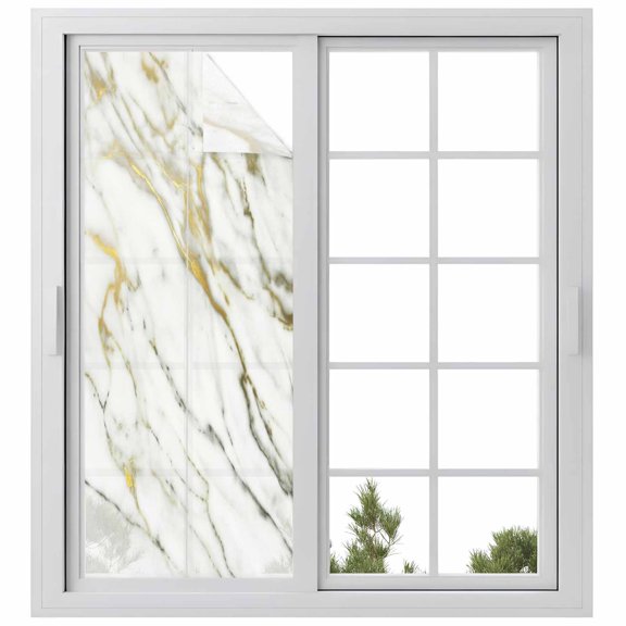 Window Privacy Film Golden Marble Stained Glass Window Film Decorative Sun Block Window Cover Vintage Abstract Modern Art Window Clings Static Adhesive Sticker for Bathroom 23.6"x59"