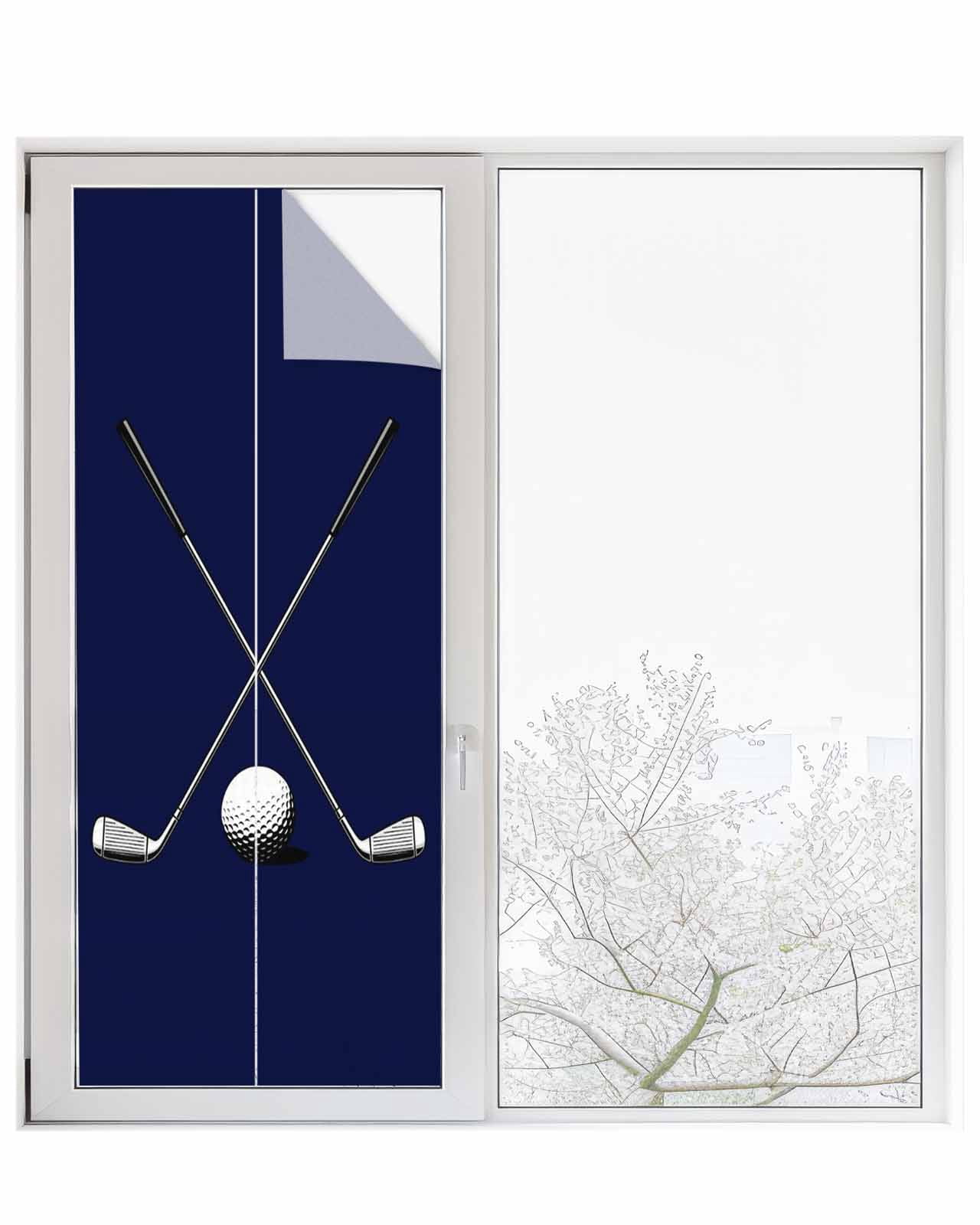 Window Privacy Film Golf Ball Stained Glass Window Film Decorative Sun Block Window Cover Navy Blue Monochrome Sport Window Clings Static Adhesive Sticker for Bathroom 23.6"x59"