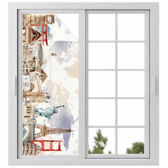 Window Privacy Film Gray Beige Map Stained Glass Window Film Decorative Sun Block Window Cover Funny Abstract Cloud Illustration Art Window Clings Static Adhesive Sticker for Bathroom 23.6"x59"