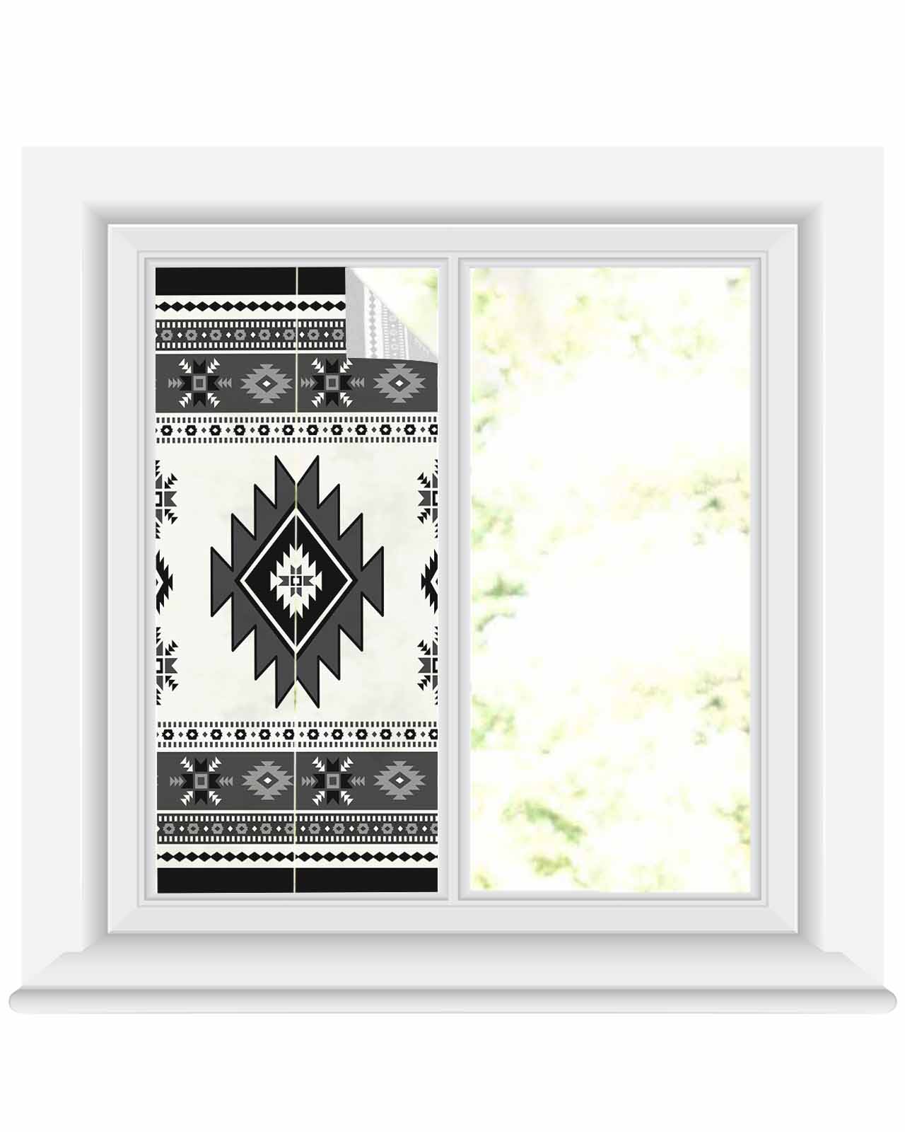 Window Privacy Film Gray Boho Stained Glass Window Film Decorative Sun Block Window Cover Southwest Aztec Country Geometric Aesthetic Window Clings Static Adhesive Sticker for Bathroom 17.7"x39.3"