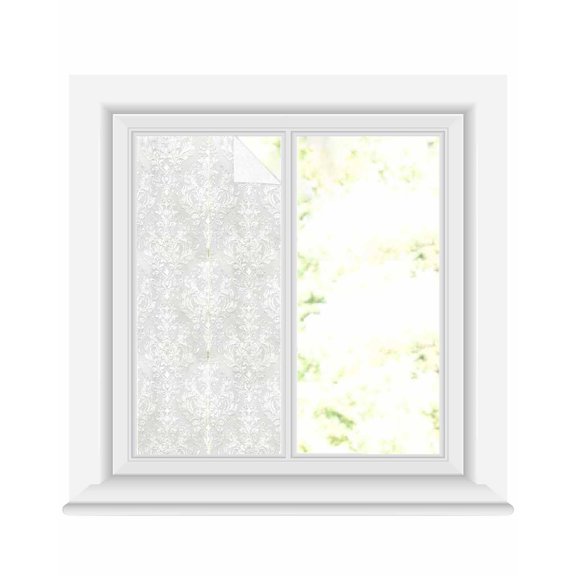 Window Privacy Film Gray Ethnic Stained Glass Window Film Decorative Sun Block Window Cover Simple Boho Modern Chic Abstract Floral Motifs Window Clings Static Sticker for Bathroom 19.6"x39.3"