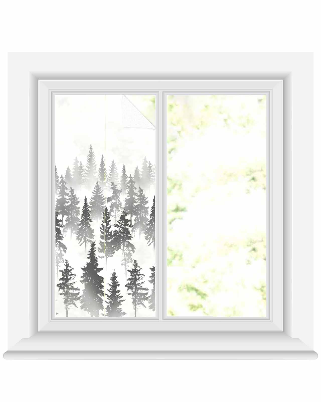 Window Privacy Film, Gray Forest UV Sun Blocking Window Tint Film Heat Control One Way Blackout Window Film, Modern Abstract Silhouette Art Non Adhesive Static Cling Window Sticker 17.7x39.3 In