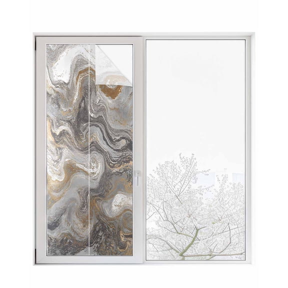 Window Privacy Film Gray Marble Stained Glass Window Film Decorative Sun Block Window Cover Farmhouse Vintage Abstract Ombre Texture Window Clings Static Adhesive Sticker for Bathroom 29.5"x78.7"