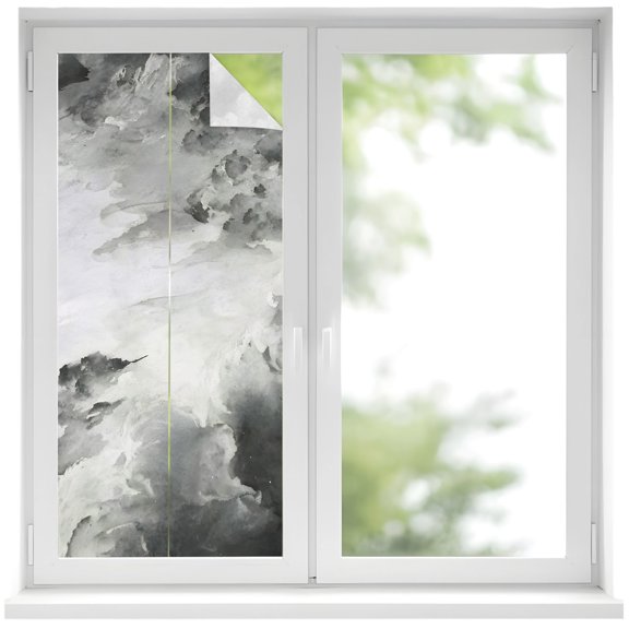 Window Privacy Film Gray Ombre Clouds Stained Glass Window Film Decorative Sun Block Window Cover Modern Abstract Art Gradient Cloud Window Clings Static Adhesive Sticker for Bathroom 19.6"x39.3"