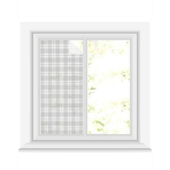 Window Privacy Film Gray White Plaid Stained Glass Window Film Decorative Sun Block Window Cover Vintage Simple Buffalo Checked Gingham Window Clings Static Adhesive Sticker for Bathroom 17.7"x39.3"