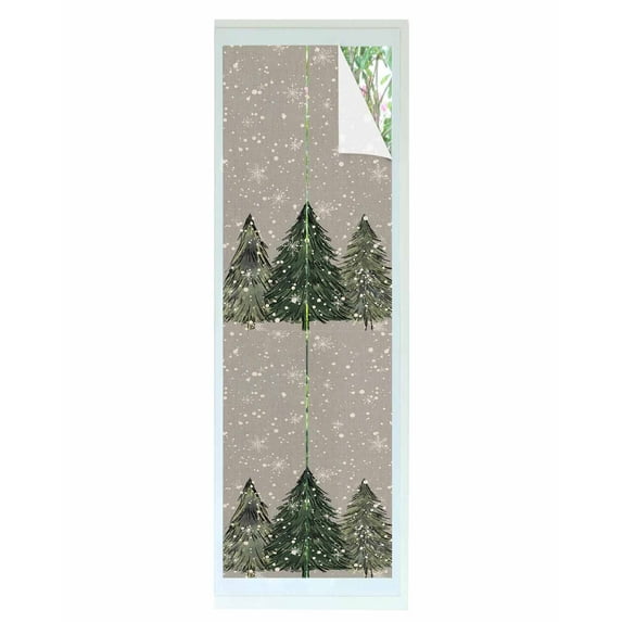 Window Privacy Film, Green Christmas Tree UV Sun Blocking Window Tint Film Heat Control One Way Blackout Window Film, Xmas Snowflake Watercolor Grey Non Adhesive Static Cling Sticker 29.5x118 In