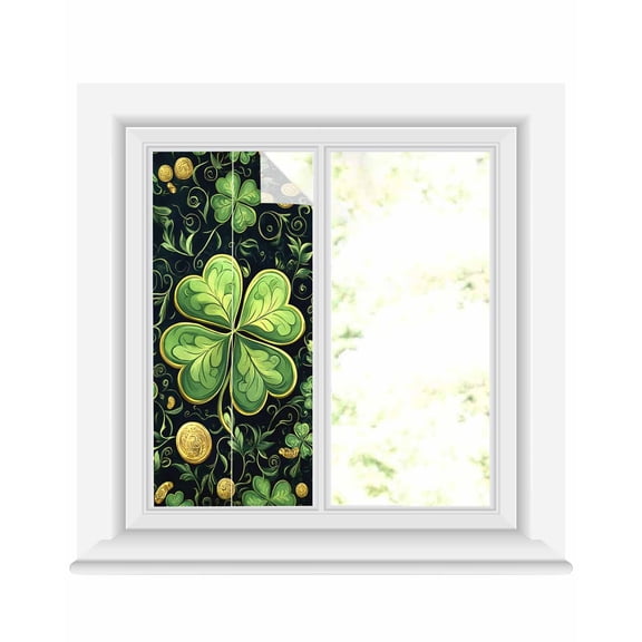 Window Privacy Film Green Clovers Stained Glass Window Film Decorative Sun Block Window Cover St. Patrick's Day Gold Window Clings Static Adhesive Sticker for Bathroom 19.6"x39.3"