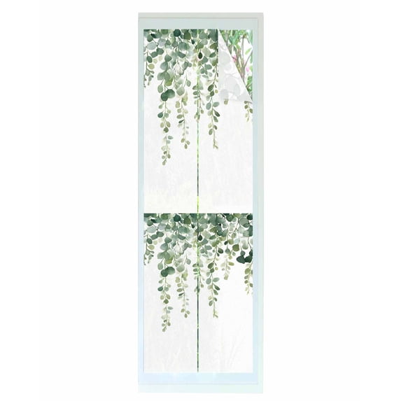 Window Privacy Film Green Eucalyptus Branches Stained Glass Window Film Decorative Sun Block Window Cover Spring Botanical Leaves Vines Window Clings Static Adhesive Sticker for Bathroom 29.5"x118"