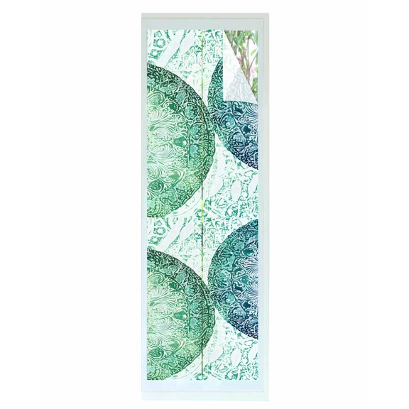 Window Privacy Film Green Floral Circle Stained Glass Window Film Decorative Sun Block Window Cover Watercolor Abstract Art Window Clings Static Adhesive Sticker for Bathroom 29.5"x118"