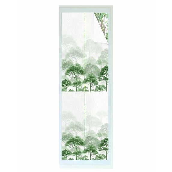 Window Privacy Film Green Forest Stained Glass Window Film Decorative Sun Block Window Cover Farmhouse Botanical Tree Scenery Watercolor Window Clings Static Adhesive Sticker for Bathroom 29.5"x118"