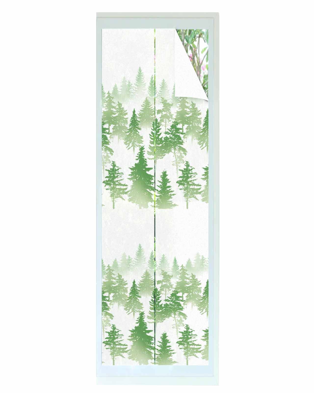 Window Privacy Film, Green Forest UV Sun Blocking Window Tint Film Heat Control One Way Blackout Window Film, Modern Abstract Silhouette Art Non Adhesive Static Cling Window Sticker 23.6x78.7 In