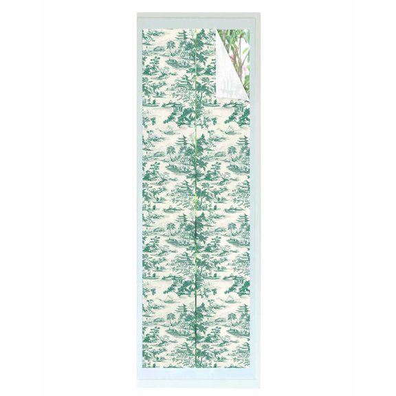 Window Privacy Film Green Garden Retro Stained Glass Window Film Decorative Sun Block Window Cover Modern Art Building Tree Boat Window Clings Static Adhesive Sticker for Bathroom 17.7"x78.7"