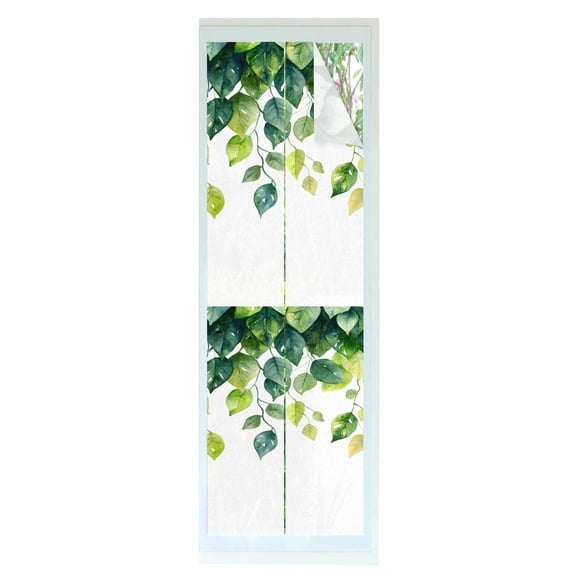 Window Privacy Film Green Leaves Stained Glass Window Film Decorative Sun Block Window Cover Country Simple Eucalyptus Leaf Vines Plants Window Clings Static Adhesive Sticker for Bathroom 17.7"x78.7"